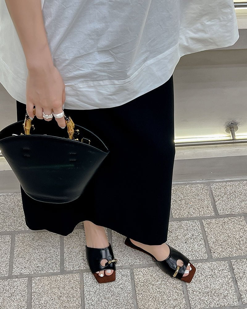 (Clean Up - US 7.5 ) Gold Ring Square Heel Thong Slide Sandals