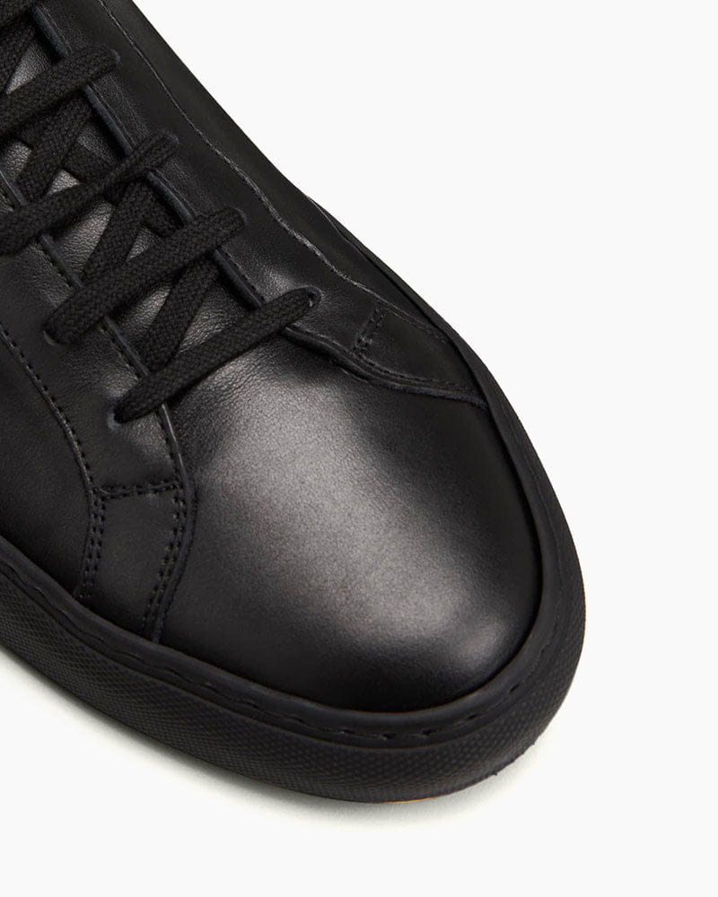 Minimalist Essential Black Leather Gold Stamped Sneakers