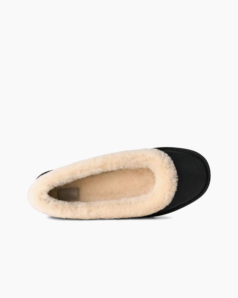 (Pre-sale) Fur Trim Leather Ballerina Mules