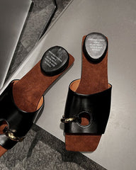 (Clean Up - US 7.5 ) Gold Ring Square Heel Thong Slide Sandals