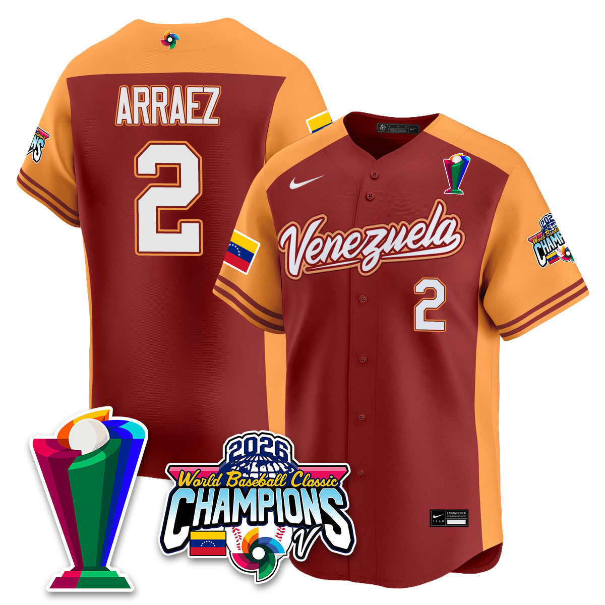 Venezuela Baseball 2026 World Baseball Classic Champions Limited Jersey V2 - All Stitched