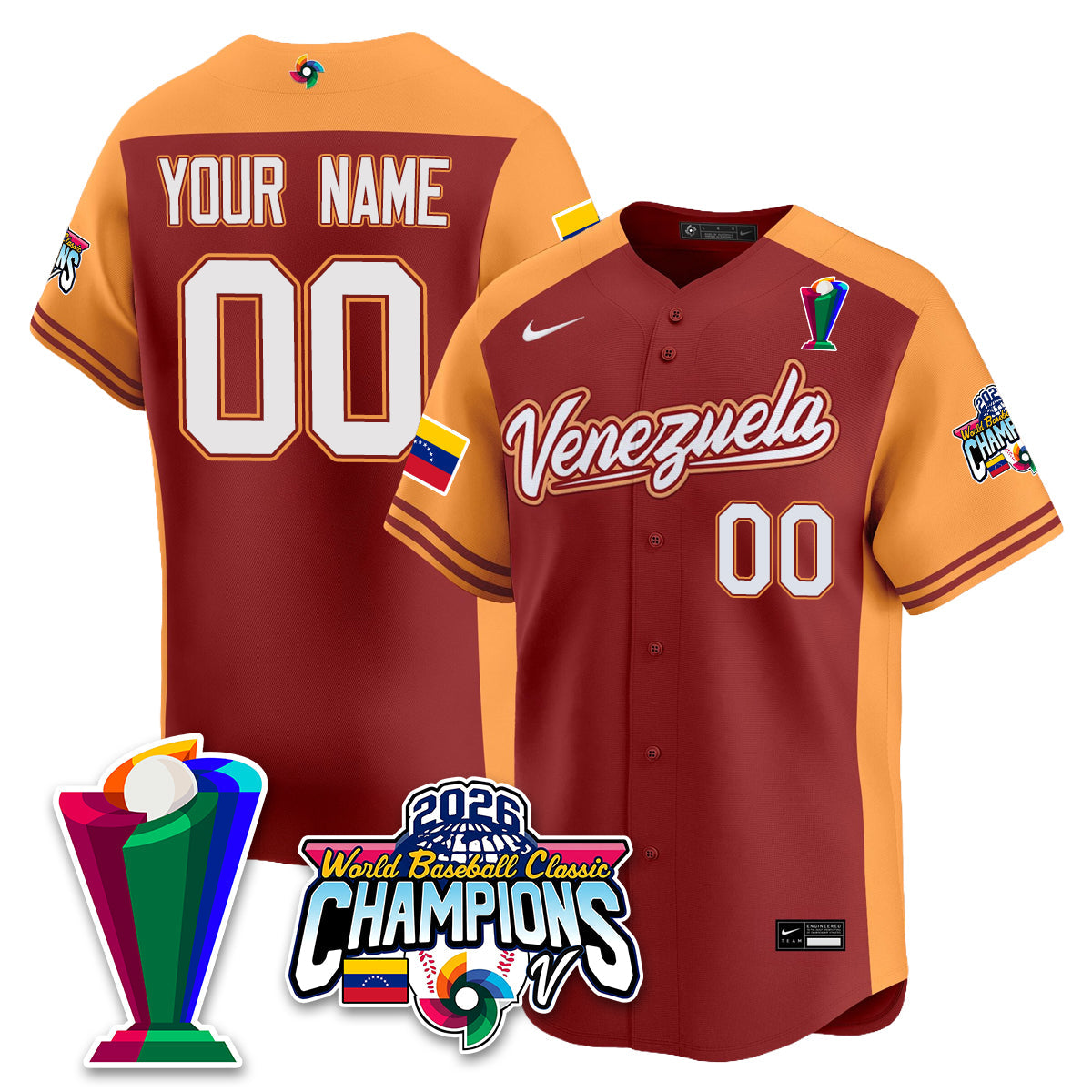 Custom Venezuela Baseball 2026 World Baseball Classic Champions Limited Jersey V2 - All Stitched