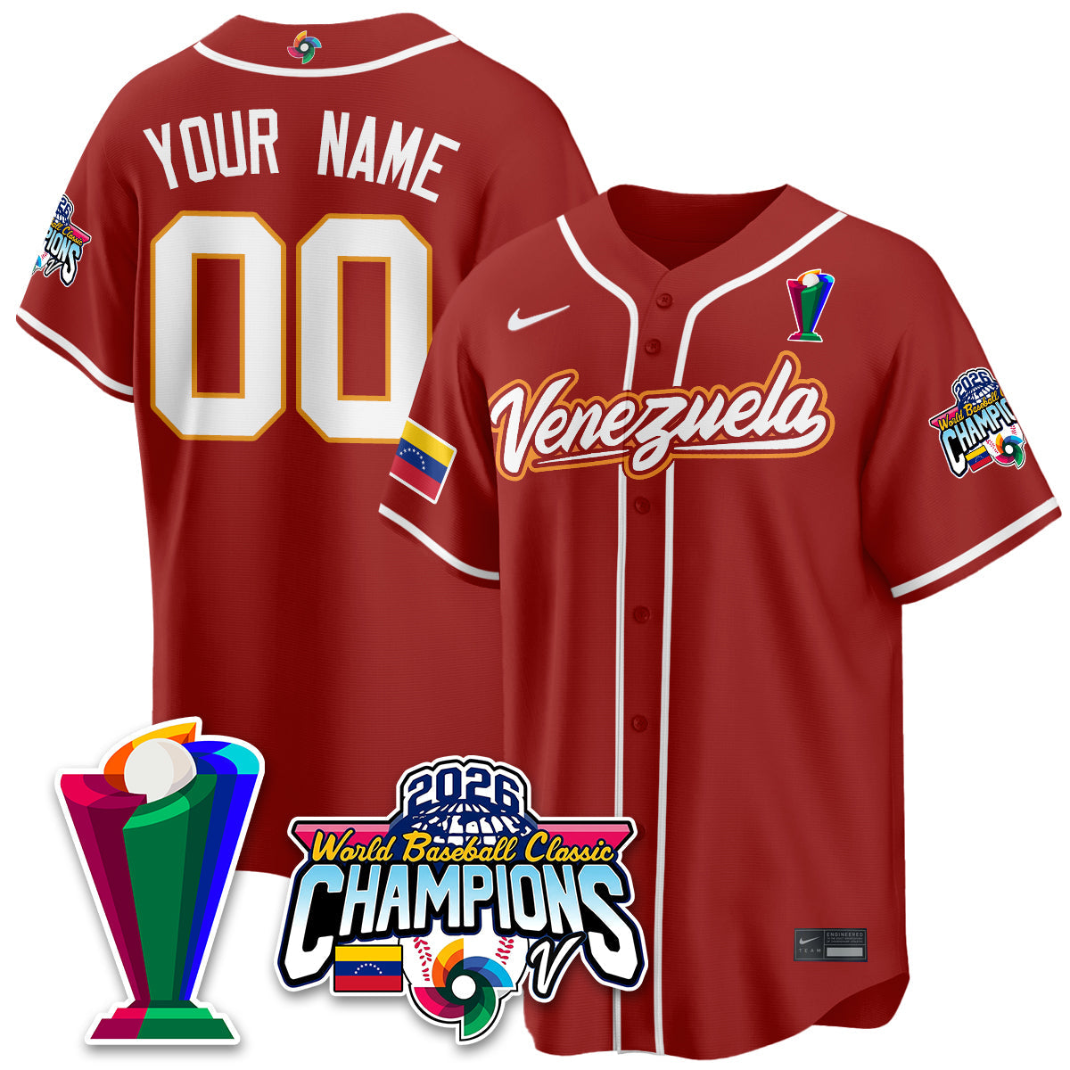 Custom Venezuela Baseball 2026 World Baseball Classic Champions Limited Jersey V2 - All Stitched