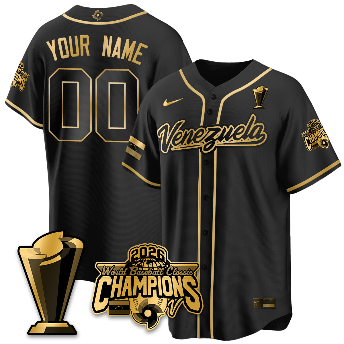 Custom Venezuela Baseball 2026 World Baseball Classic Champions Limited Jersey V2 - All Stitched
