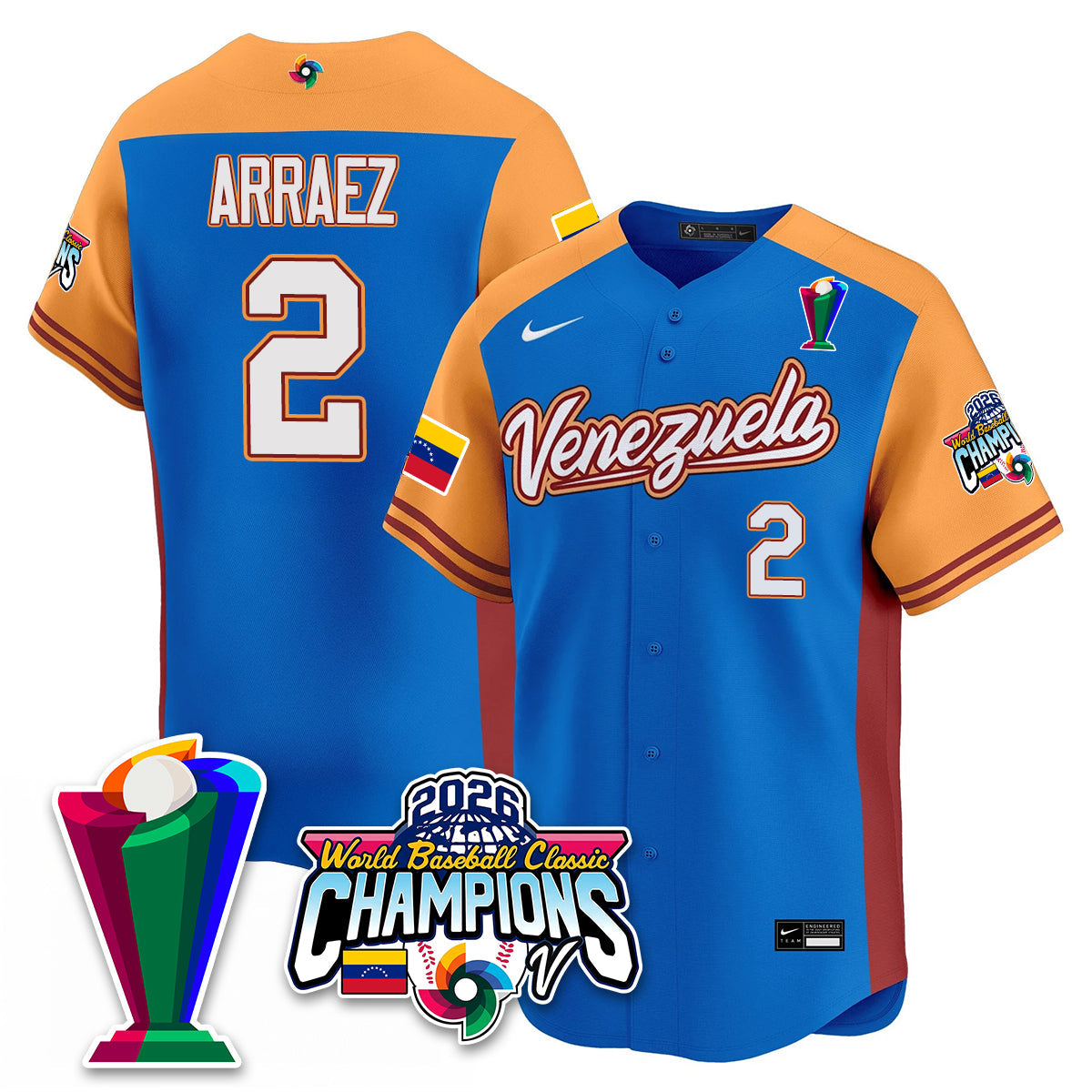 Venezuela Baseball 2026 World Baseball Classic Champions Limited Jersey V2 - All Stitched