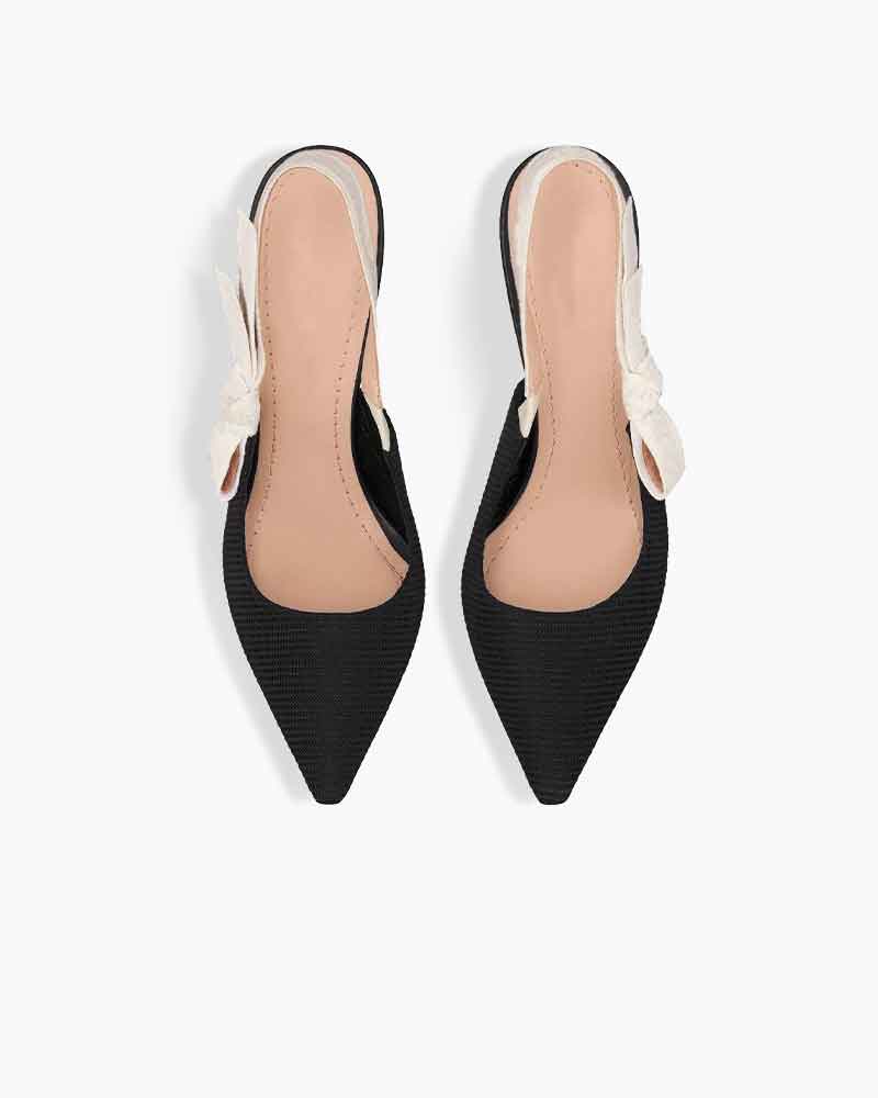 Modern Black Fabric Evening Pumps with Knot Strap Detail
