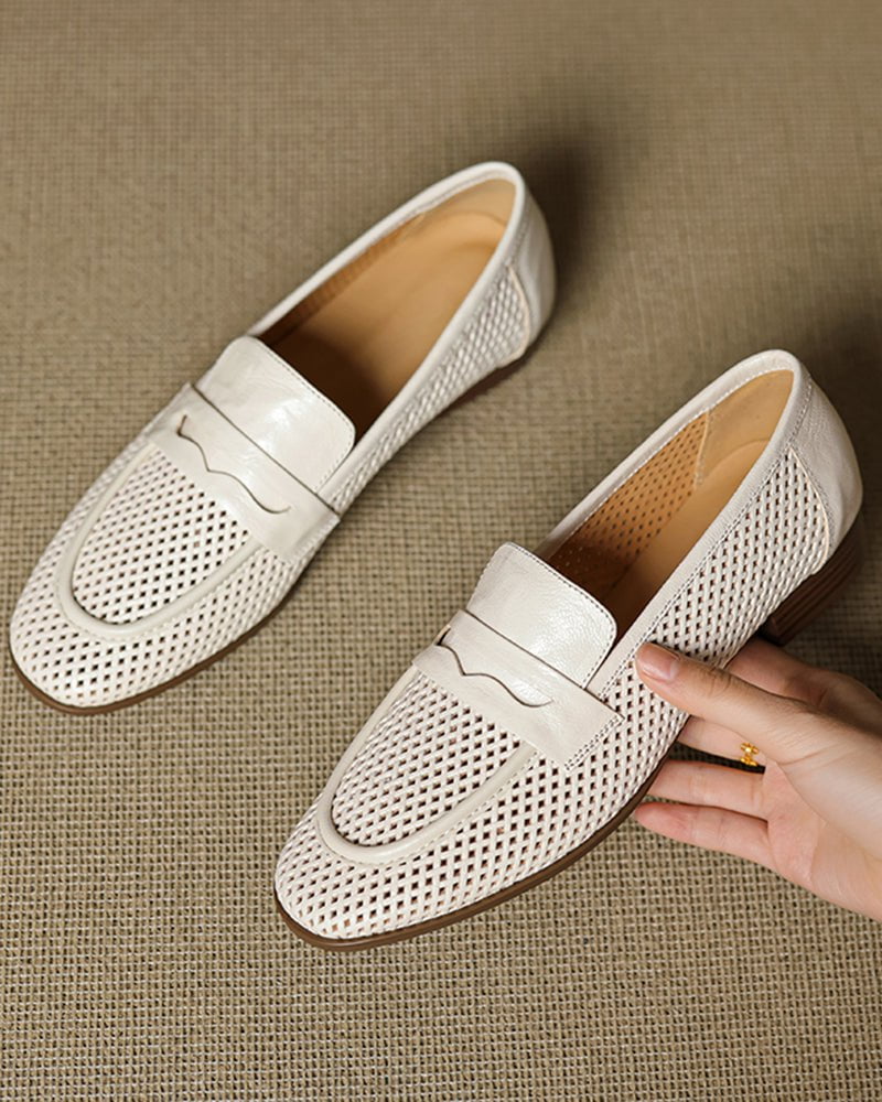 (Clean Up - US 7 ) Woven Braided Leather Casual Flat Loafers