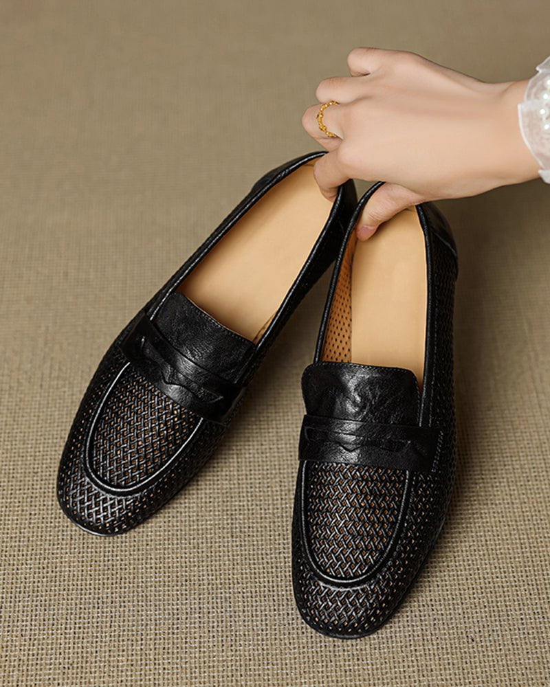 (Clean Up - US 7 ) Woven Braided Leather Casual Flat Loafers