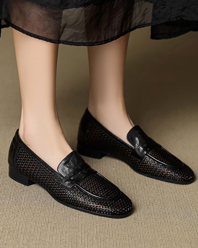 (Clean Up - US 7 ) Woven Braided Leather Casual Flat Loafers