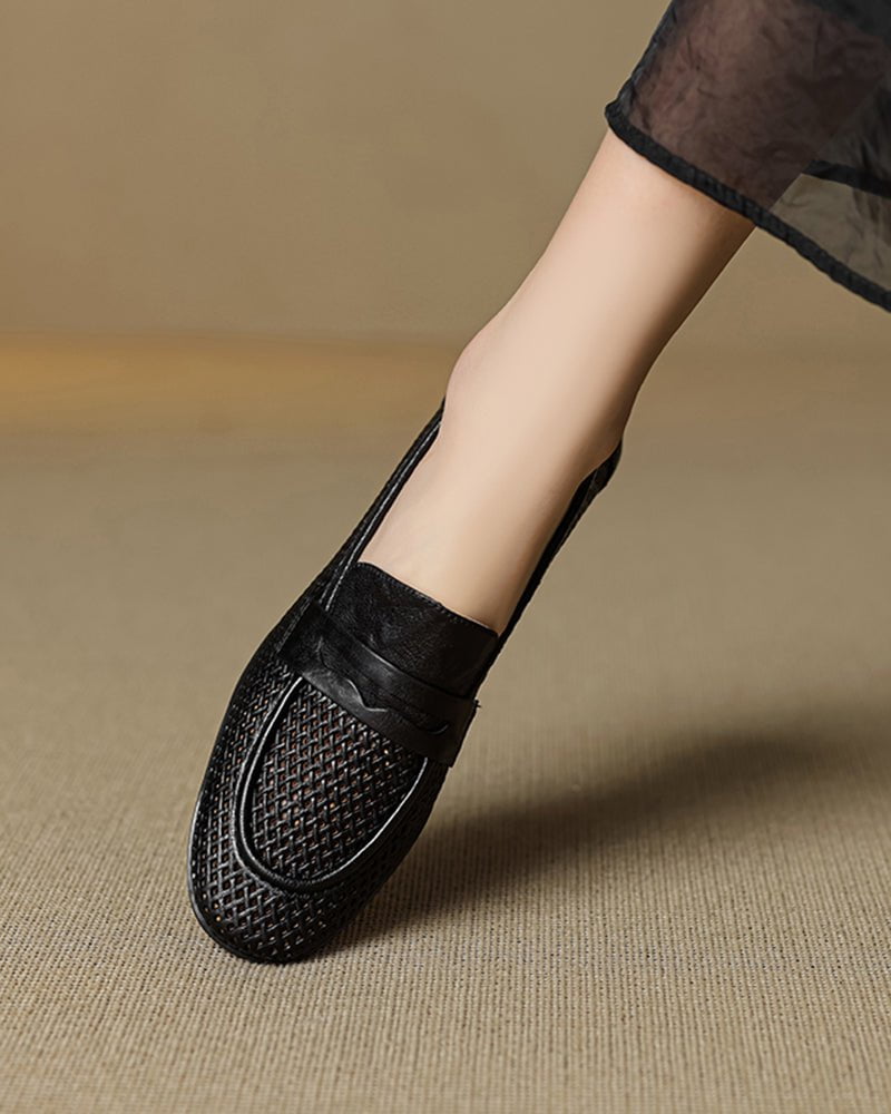 (Clean Up - US 7 ) Woven Braided Leather Casual Flat Loafers