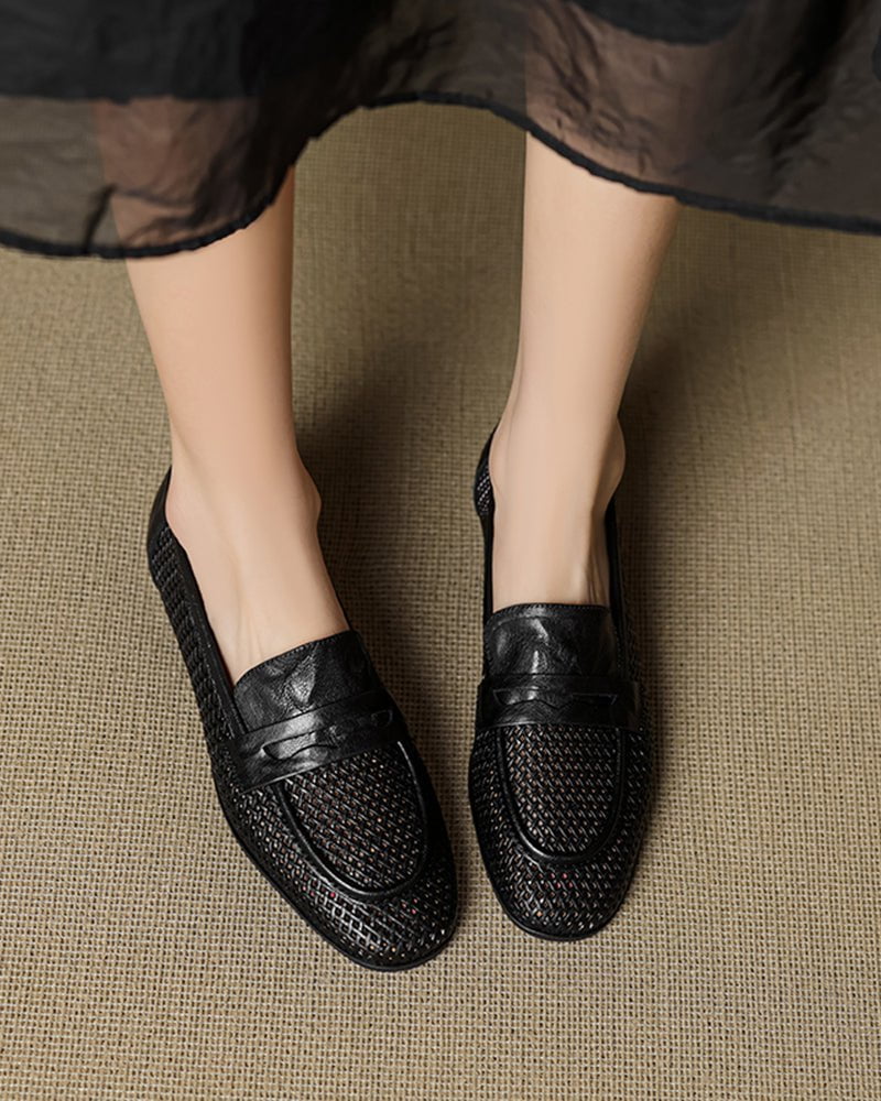 (Clean Up - US 7 ) Woven Braided Leather Casual Flat Loafers
