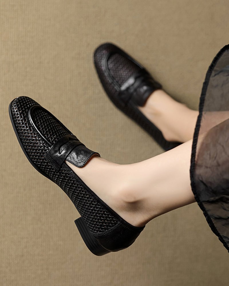 Woven Braided Leather Casual Flat Loafers