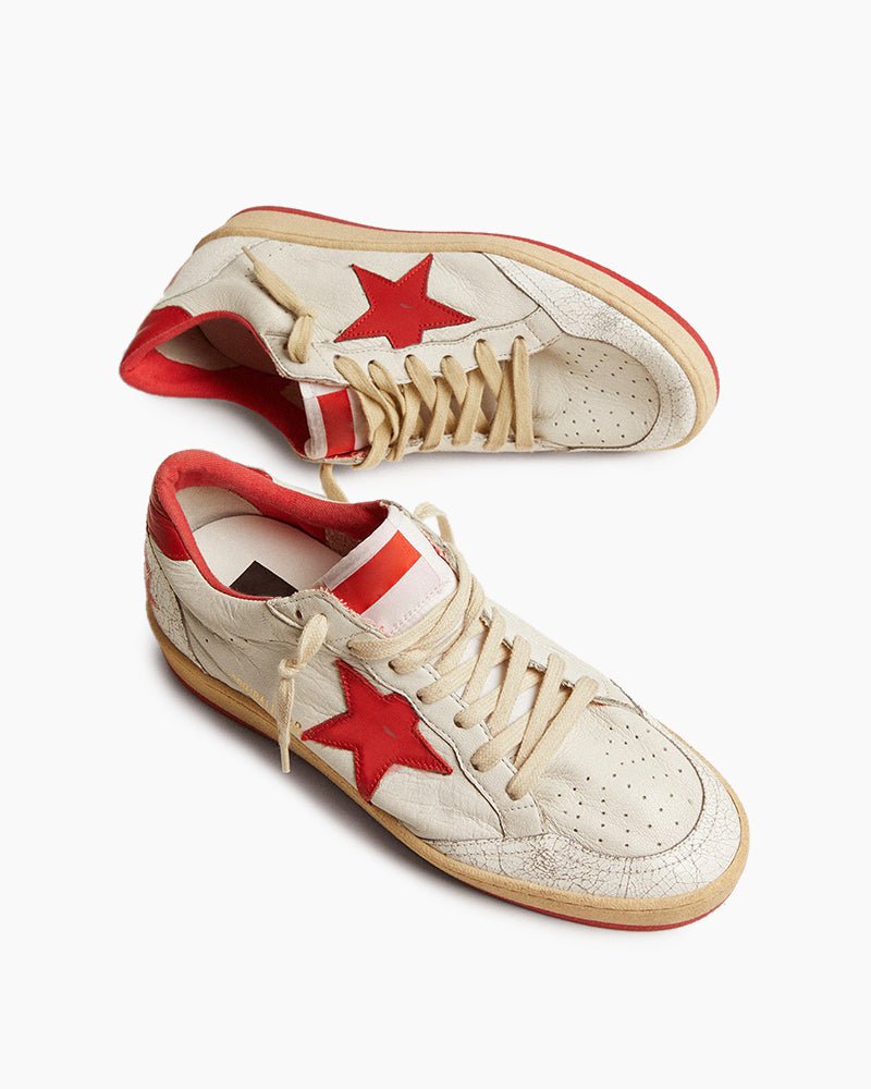 Men's White Nappa Leather Sneaker with Star and Heel Tab