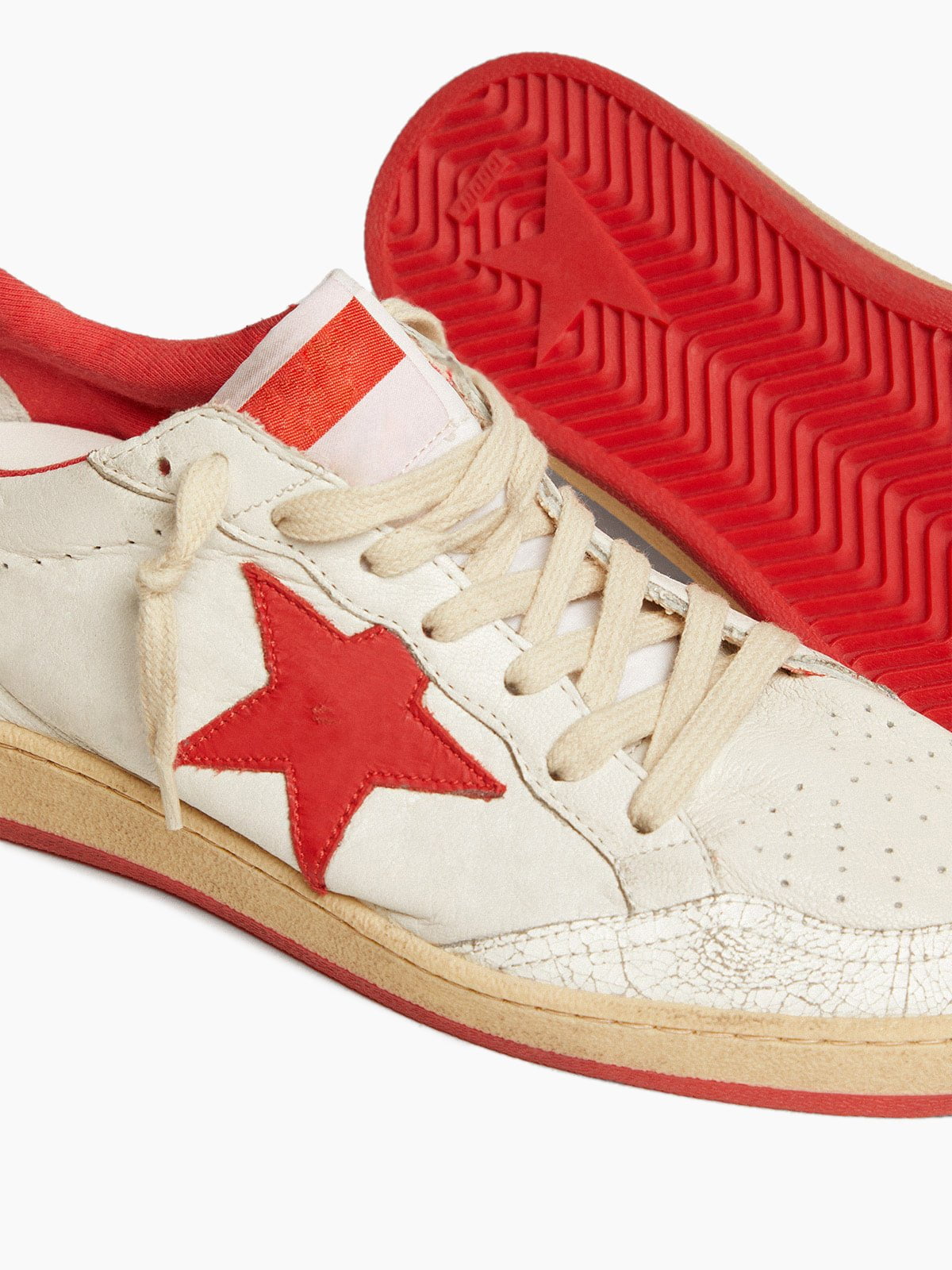 Women's White Nappa Leather Sneaker with Star and Heel Tab