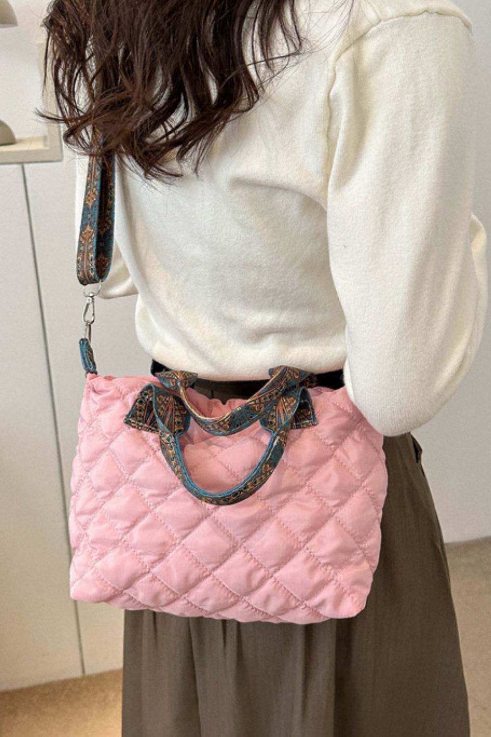 Bubble Textured Printed Strap Handbag