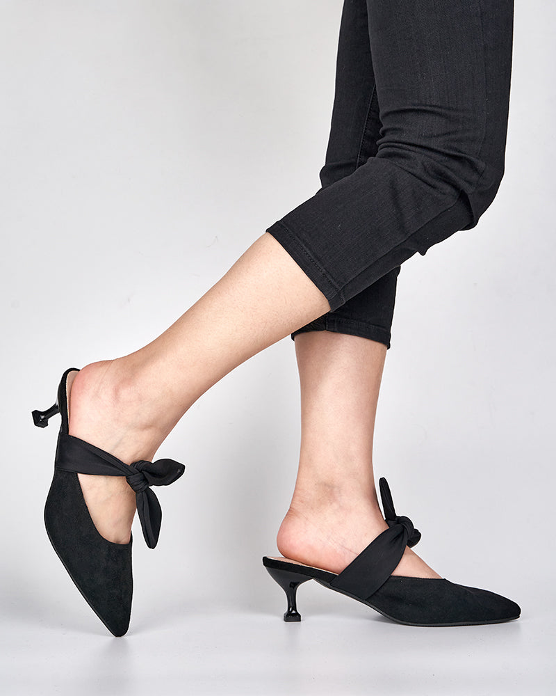 Suede Bow-knot Kitten Heel Mule