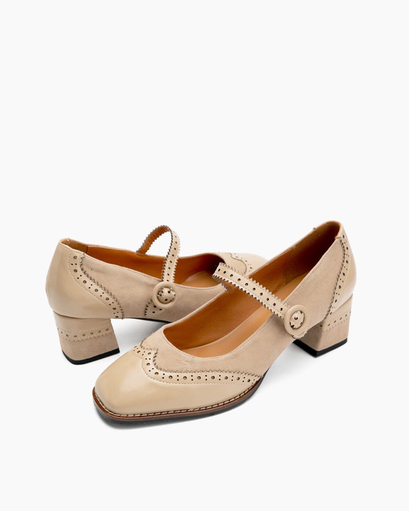 (Clean Up - US 7) Mary Jane Platform Mid Heel Oxfords Dress Shoes