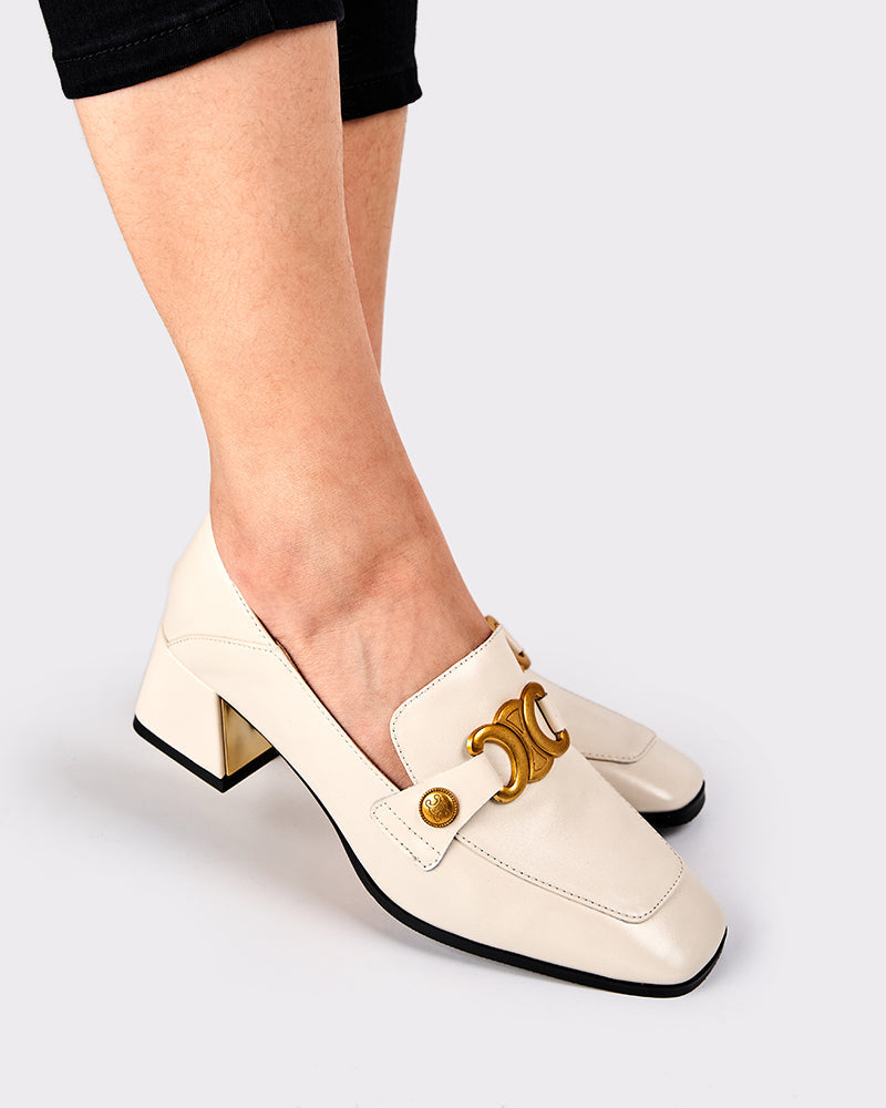 (Clean Up -  US 7.5) Soft Chunky Heel Metal Buckle Loafers