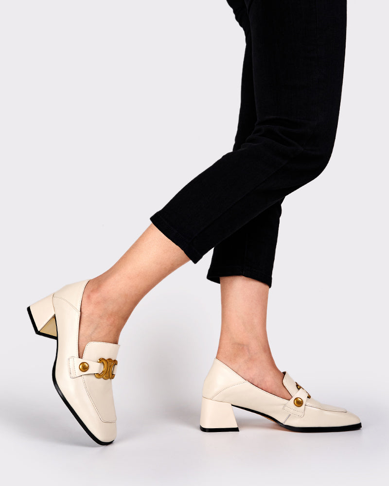 (Clean Up -  US 7.5) Soft Chunky Heel Metal Buckle Loafers