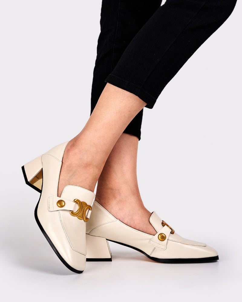 (Clean Up -  US 7.5) Soft Chunky Heel Metal Buckle Loafers