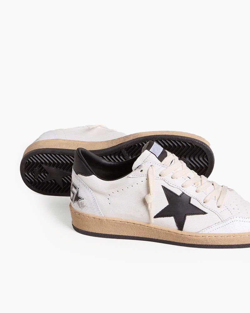 Women's White Nappa Leather Sneaker with Star and Heel Tab