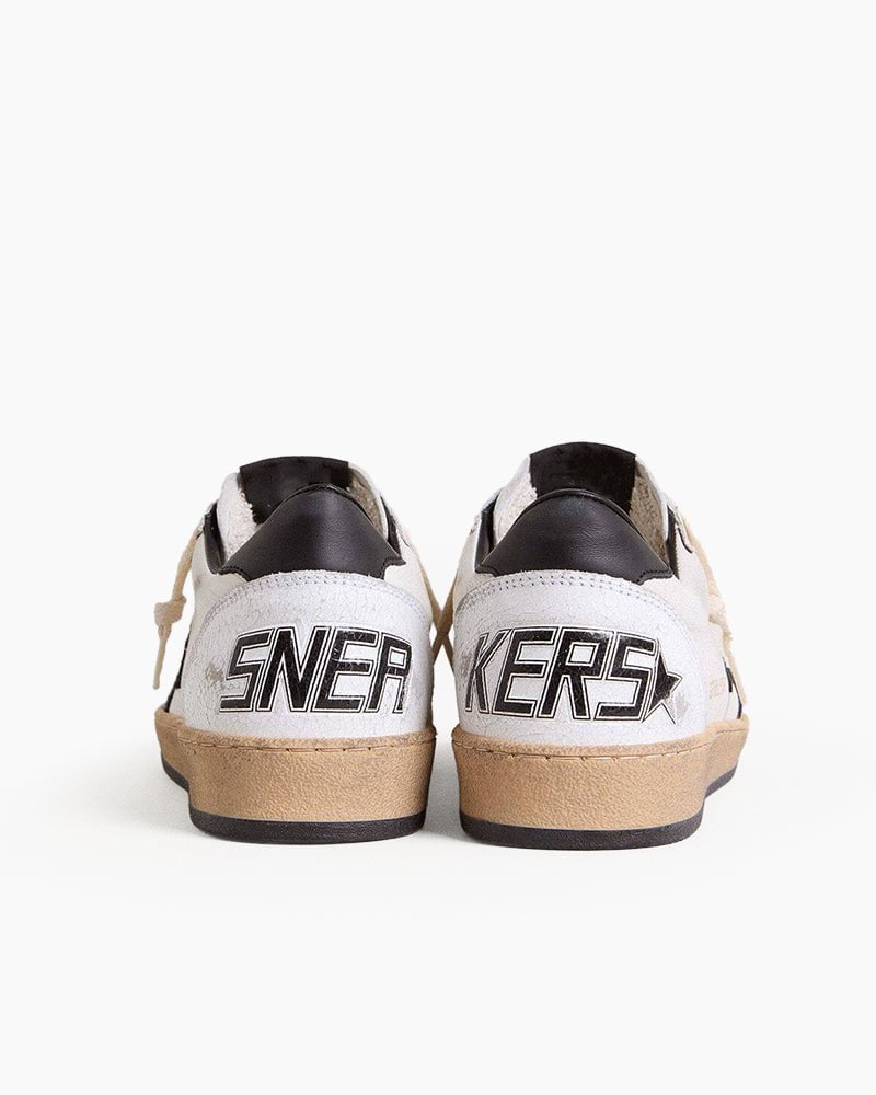 Women's White Nappa Leather Sneaker with Star and Heel Tab