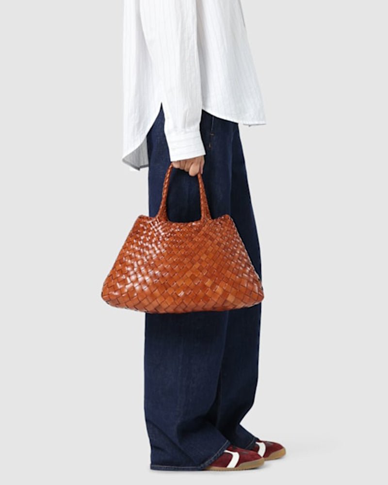 Large Brown Handbag Woven Leather Tote Bag