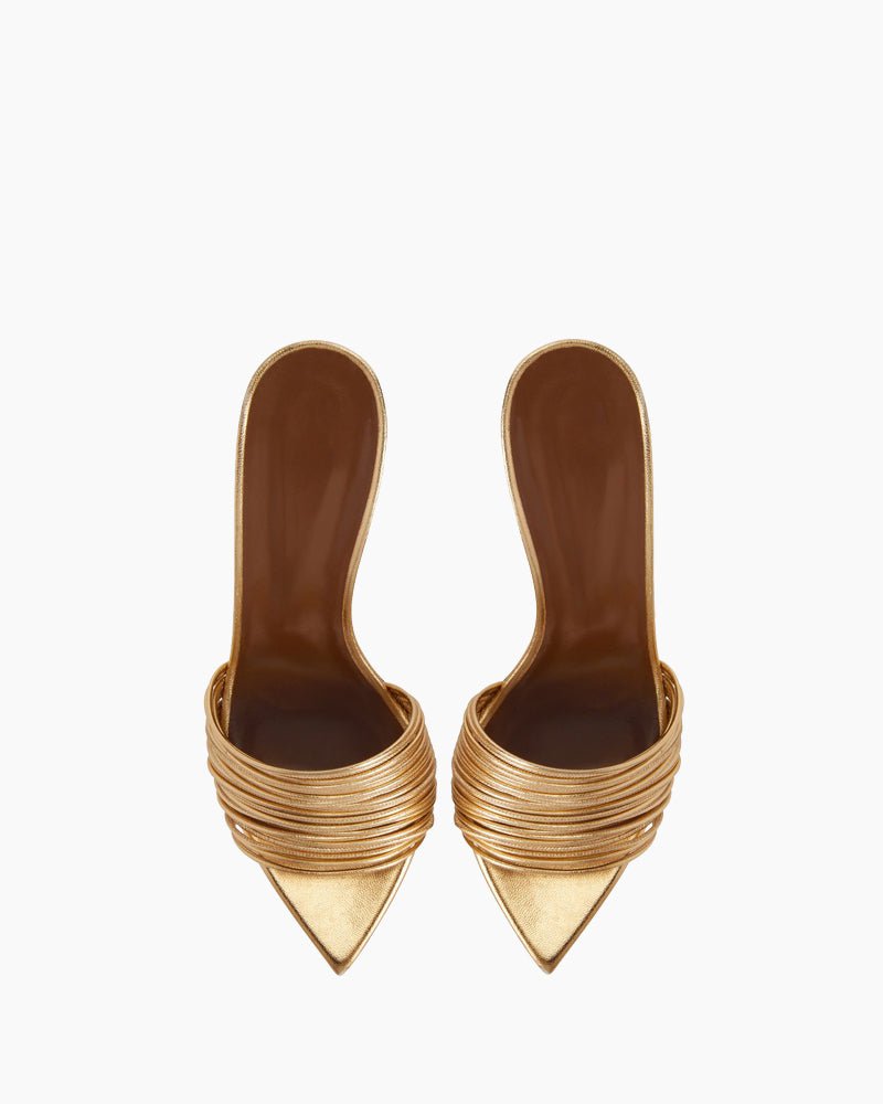 Pleated Metallic Leather High Stiletto Heel Pumps