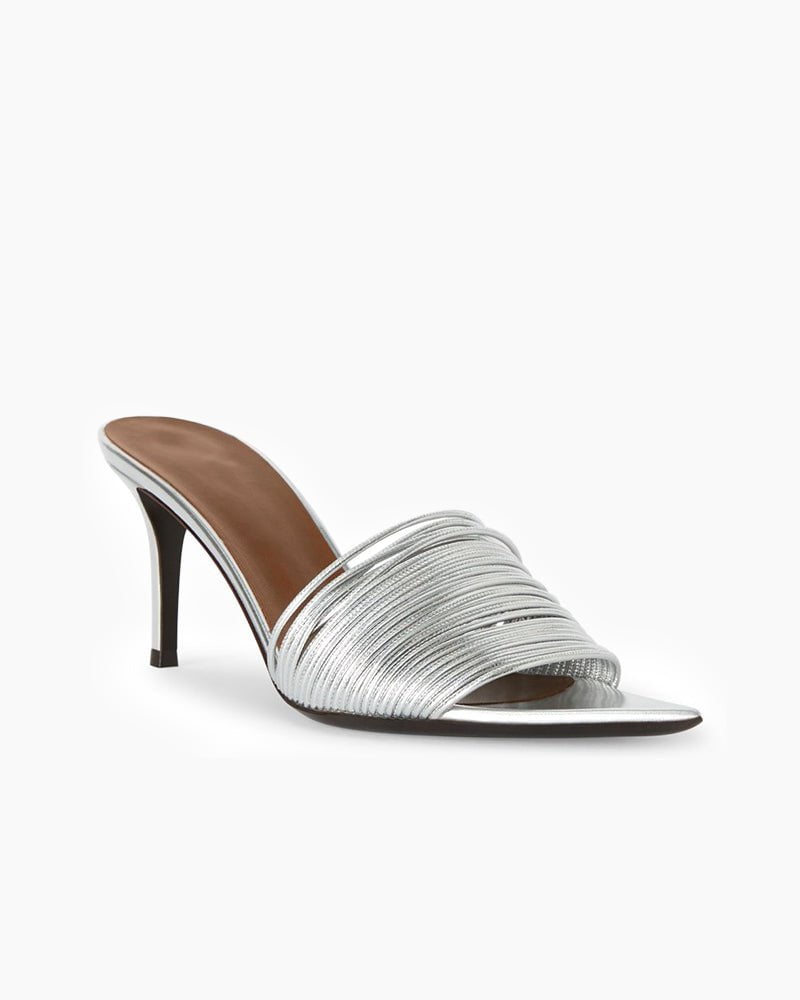 Pleated Metallic Leather High Stiletto Heel Pumps