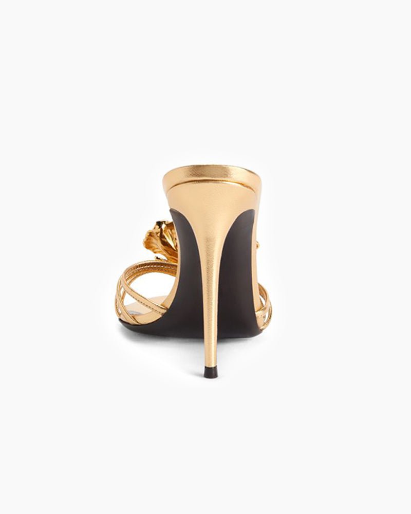 Gold Floral Strappy High Heel Pumps