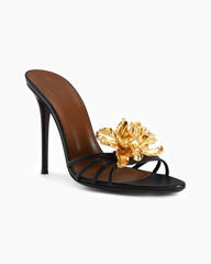 Gold Floral Strappy High Heel Pumps