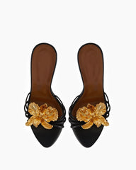 Gold Floral Strappy High Heel Pumps