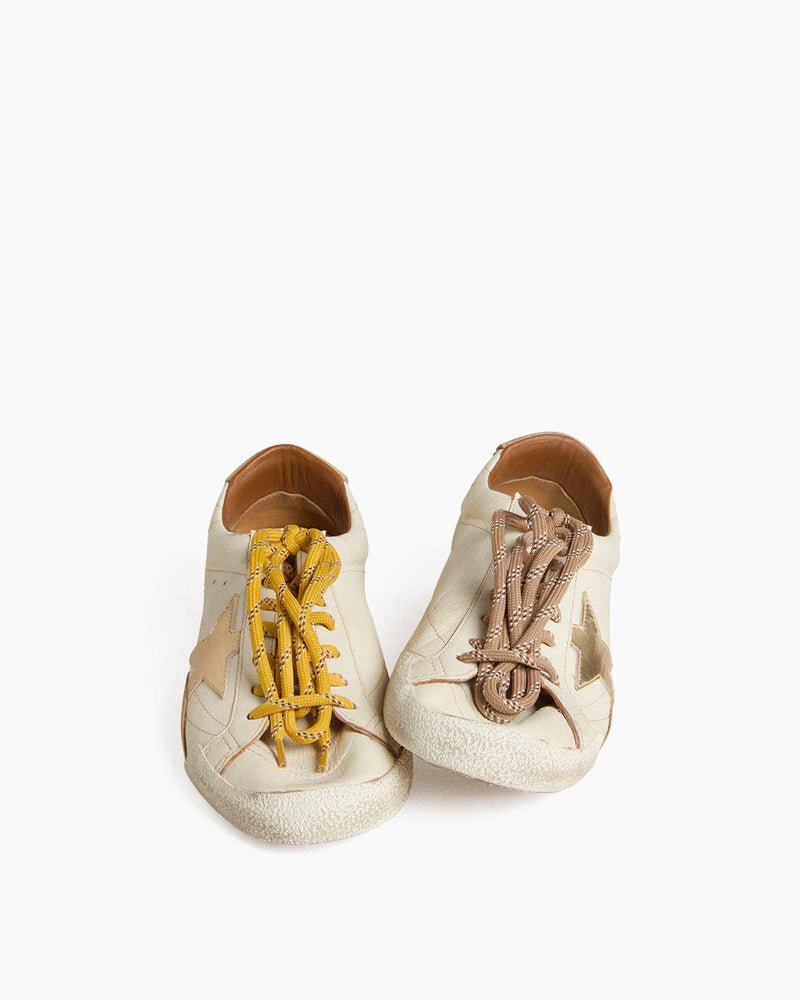 Men's White Nappa Leather Sneakers with Gold Star and Beige Heel Tab