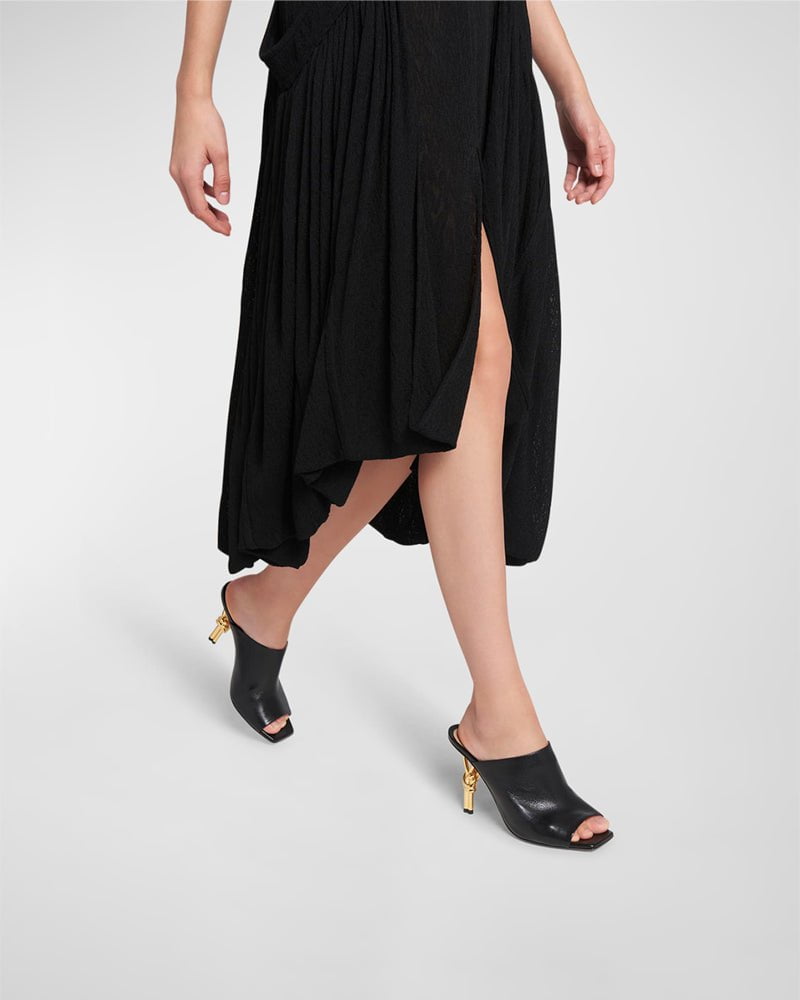 Gold Knot Heel Mules Leather High Heel Pumps