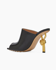 Gold Knot Heel Mules Leather High Heel Pumps