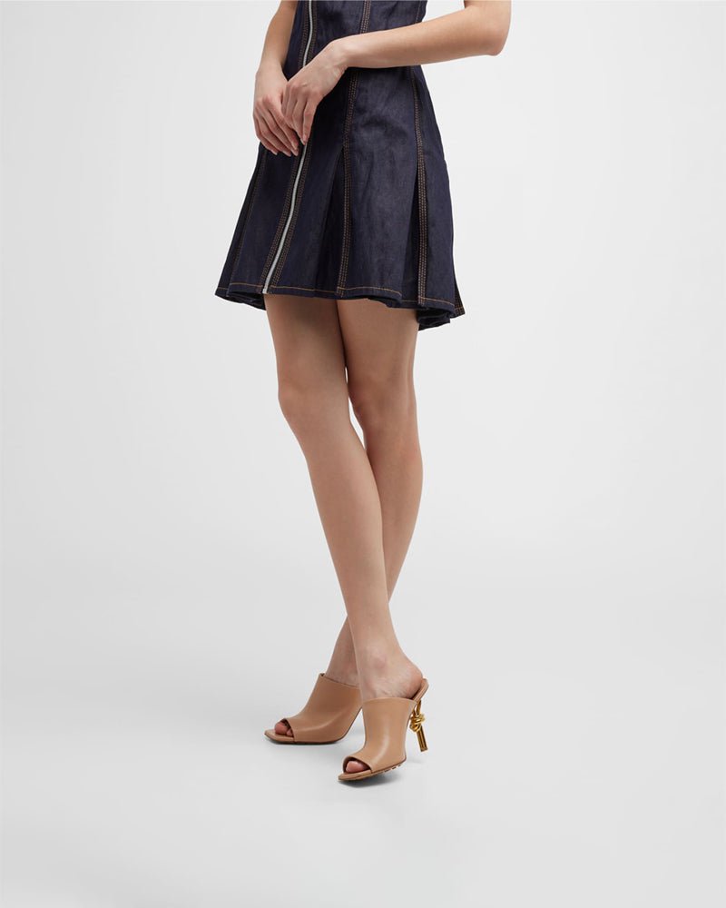 Gold Knot Heel Mules Leather High Heel Pumps