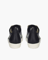 Black Leather Low Top Sneaker for Urban Streetwear Oversized Laces