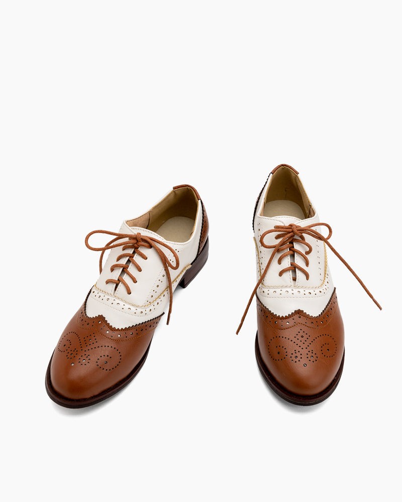 (Clean Up - US 5) Perforated Lace-up Wingtip Leather Flat Oxfords
