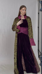 Royal Velvet Long Cardigan with Brocade Details – Luxury Evening Layer