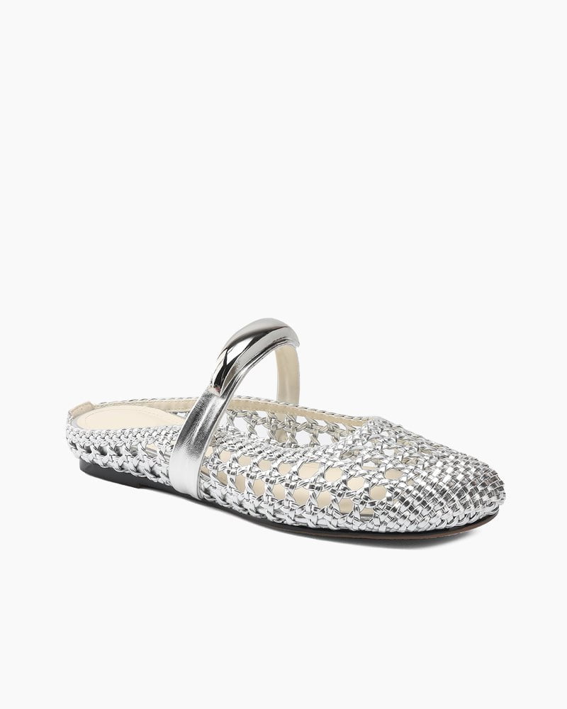Woven Gold-Tone Strap Mary Jane Flats