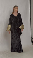 Black & Gold Velvet Kimono Maxi Dress – Statement Sleeve Evening Kaftan