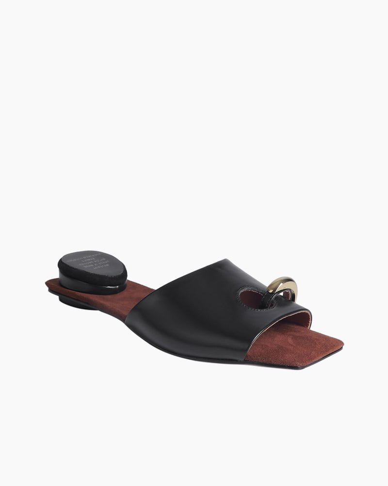 (Clean Up - US 7.5 ) Gold Ring Square Heel Thong Slide Sandals