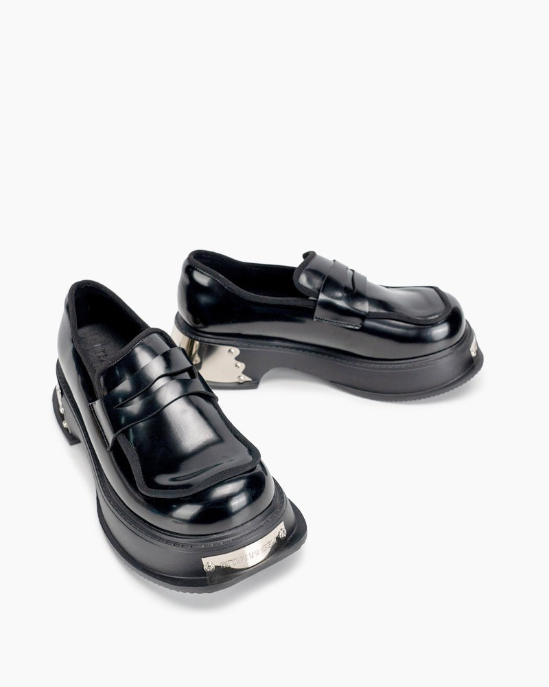 (Clean Up - US 5) Metal Platform Chunky Loafers with Detachable Decoration