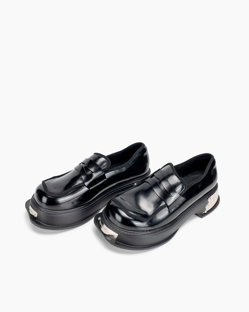 (Clean Up - US 5) Metal Platform Chunky Loafers with Detachable Decoration