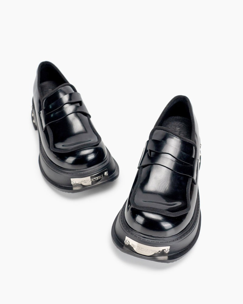 (Clean Up - US 5) Metal Platform Chunky Loafers with Detachable Decoration