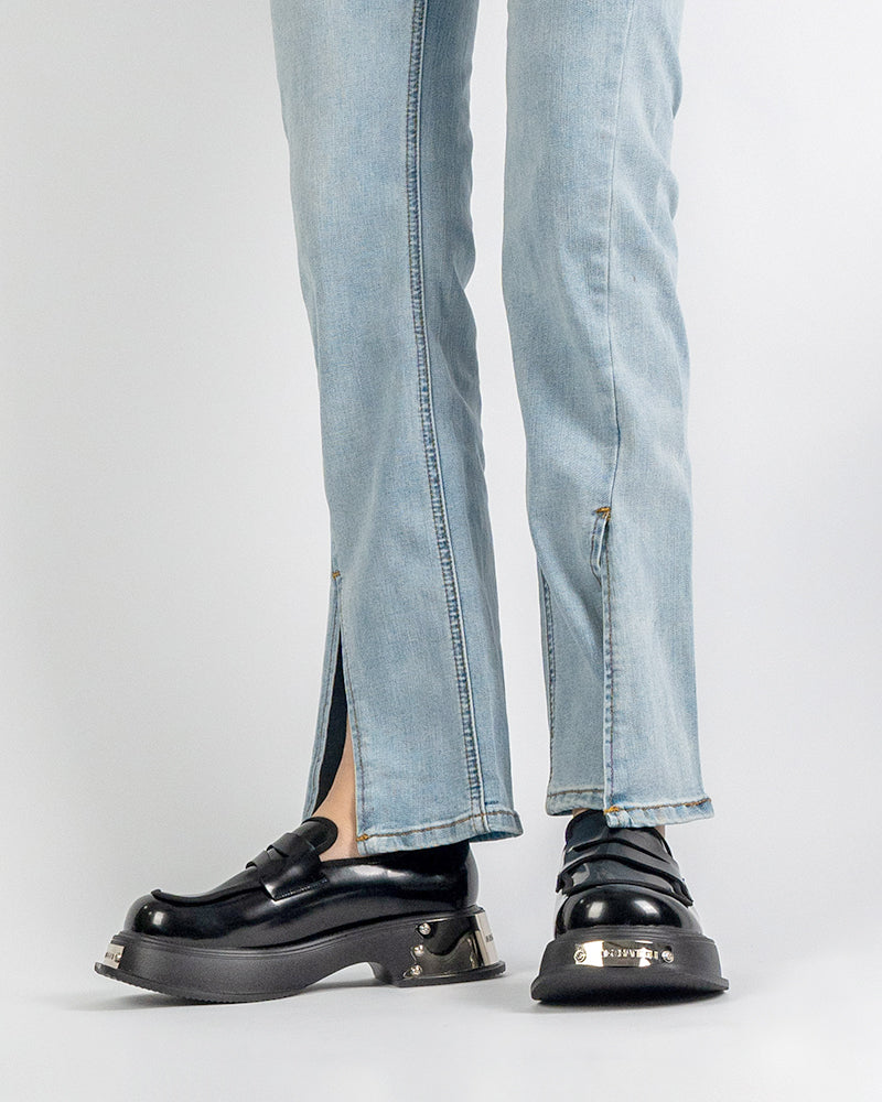 (Clean Up - US 5) Metal Platform Chunky Loafers with Detachable Decoration