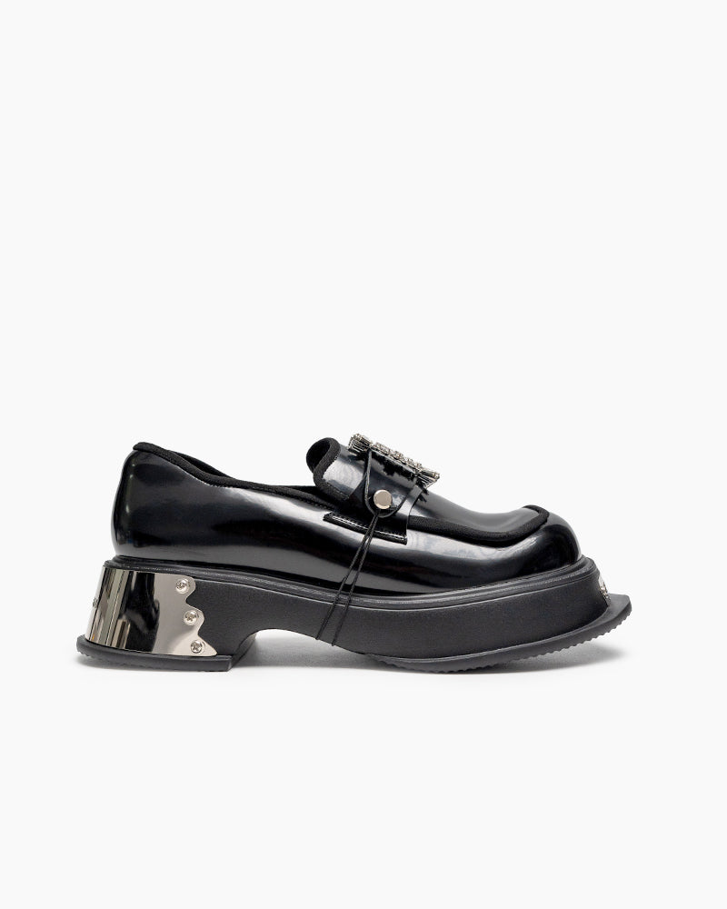 (Clean Up - US 5) Metal Platform Chunky Loafers with Detachable Decoration