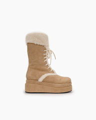 (Clean Up - US 5 ) Fur Lined Mid Calf Platform Chunky Snow Boots