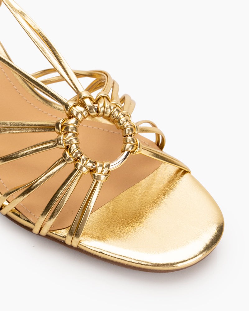 (Clean Up - US 7.5) Two Strings Slingback Mid Heel Block Sandals