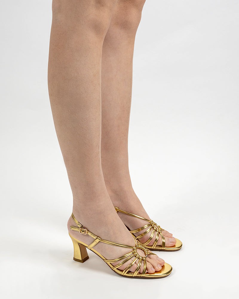 (Clean Up - US 7.5) Two Strings Slingback Mid Heel Block Sandals